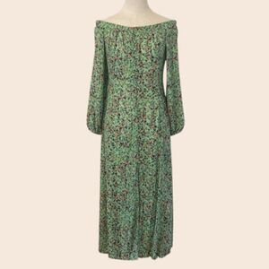 AFRM Mint Off Shoulder Floral Buttonfront Midi Dress Size Small